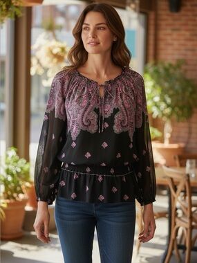 🌻 INC Paisley Peasant-Style Blouse #573